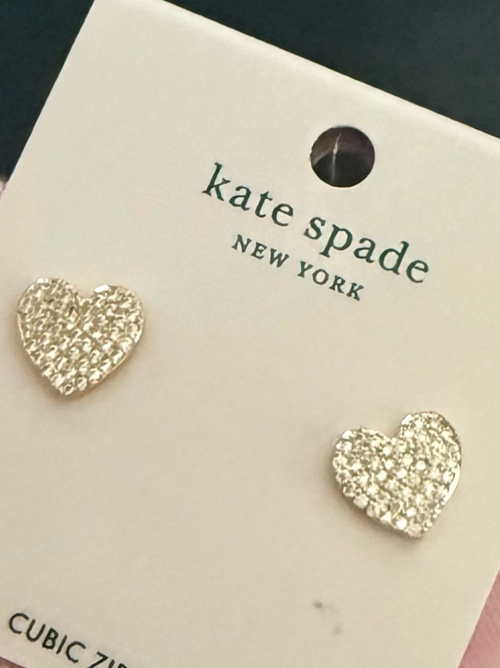 kate spade Rose Gold Plated Heart Stud Earrings with Pink Dust Pouch, Pave CZ